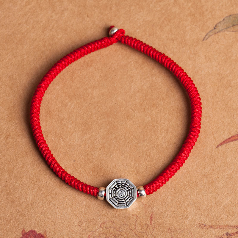 Buddha Stones925スターリングシルバー 陰陽八卦シンボル 辰砂 ストリング 集中ブレスレット - 赤いロープ - 23cm - image 1