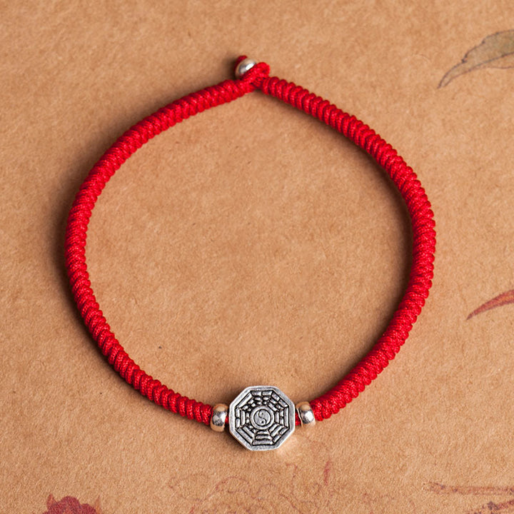 Buddha Stones925スターリングシルバー 陰陽八卦シンボル 辰砂 ストリング 集中ブレスレット - 赤いロープ - 23cm - image 1