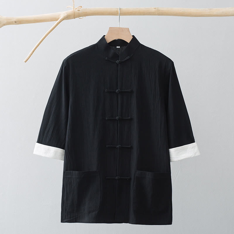 Buddha Stonesカエルボタン 中国唐装 半袖シャツ コットン メンズ ポケット付き - image 13