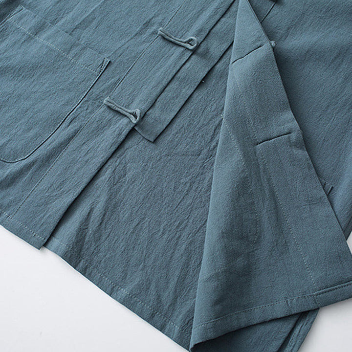 Buddha Stonesカエルボタン 中国唐装 半袖シャツ コットン メンズ ポケット付き - image 7