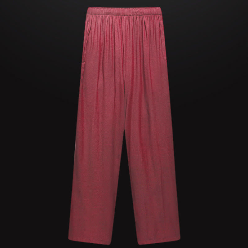 清明節の川沿いのBuddha Stones模様の伝統的な唐装半袖シャツパンツ服装メンズセット