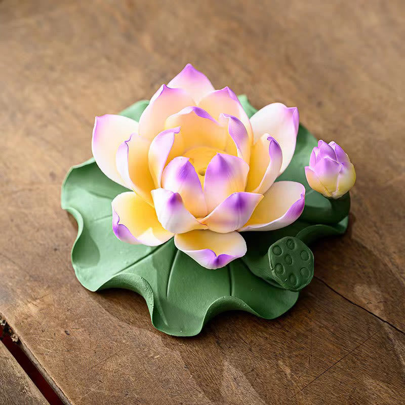 Buddha Stones蓮の花 葉 ポッド スピリチュアルヒーリング セラミックスティック 香炉 装飾 - ロータスパープルエッジ 10.5×4.7cm - image 9