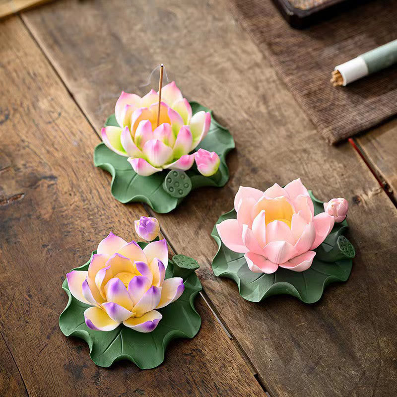 Buddha Stones蓮の花 葉 ポッド スピリチュアルヒーリング セラミックスティック 香炉 装飾 - image 1