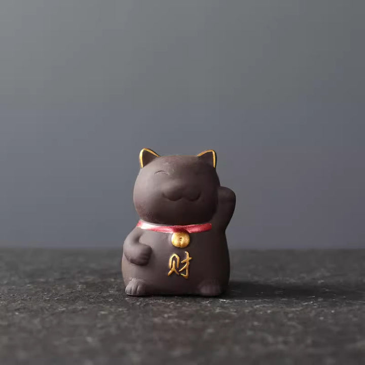 Buddha Stonesミニ招き猫富茶ペット紫粘土置物装飾 - ブラック 4*3.8*5.5cm - image 4