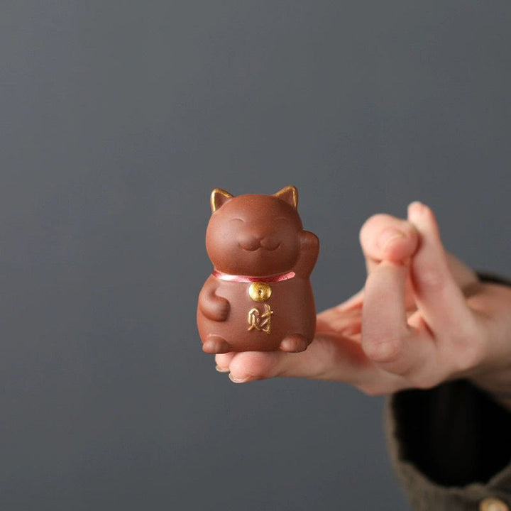 Buddha Stonesミニ招き猫富茶ペット紫粘土置物装飾 - image 3