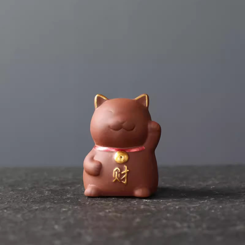 Buddha Stonesミニ招き猫富茶ペット紫粘土置物装飾 - 赤 4*3.8*5.5cm - image 1