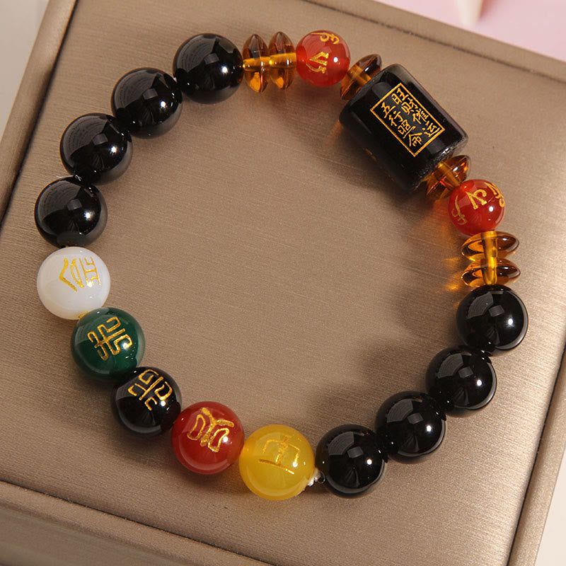 Buddha Stones ブラックオニキス レッドアゲート 金運 知恵 魔除け 開運 ブレスレット