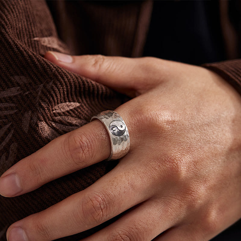 Buddha Stonesハンドメイド999スターリングシルバー陰陽八卦シンボルハーモニー調節可能リング - image 8