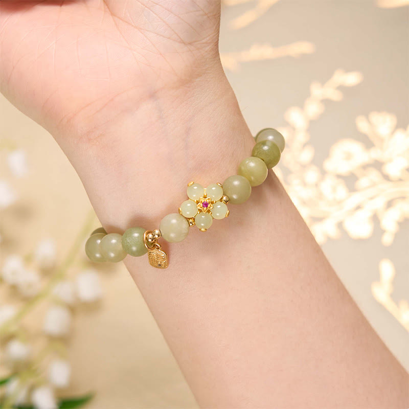 Buddha Stones緑翡翠 花 福 キャラクター チャーム幸運ブレスレット - image 4