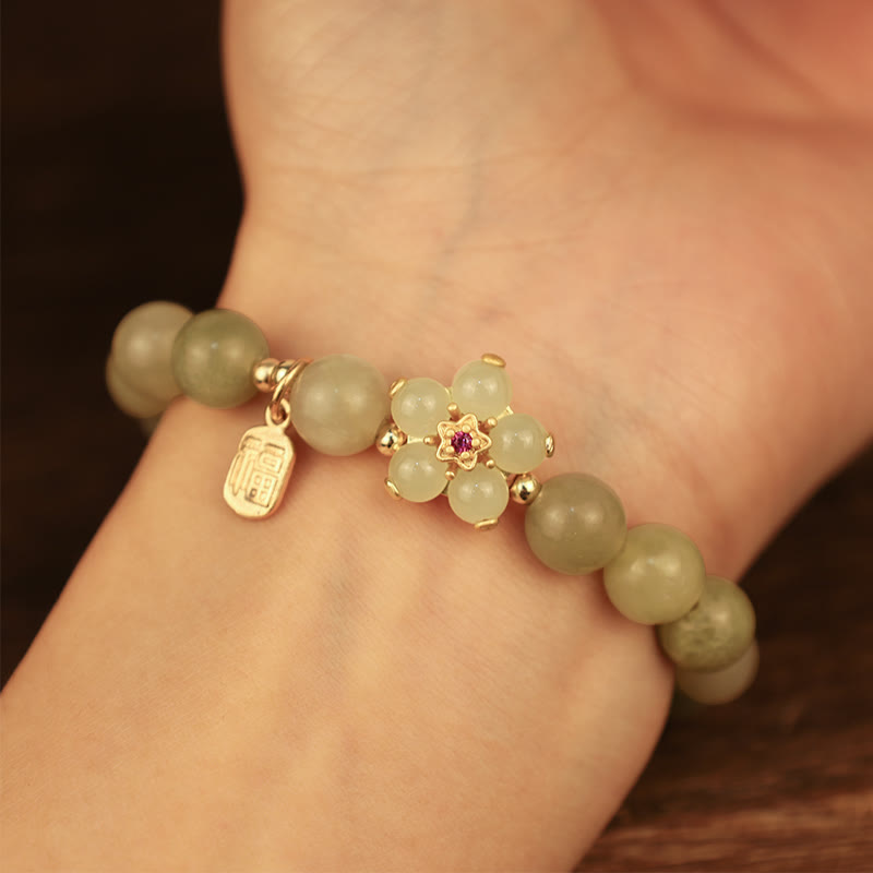 Buddha Stones緑翡翠 花 福 キャラクター チャーム幸運ブレスレット - image 3