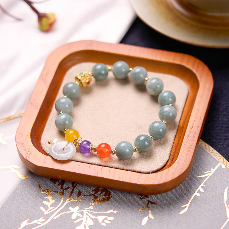 Buddha Stones翡翠レッドアゲート平和バックルチャーム自信ブレスレット