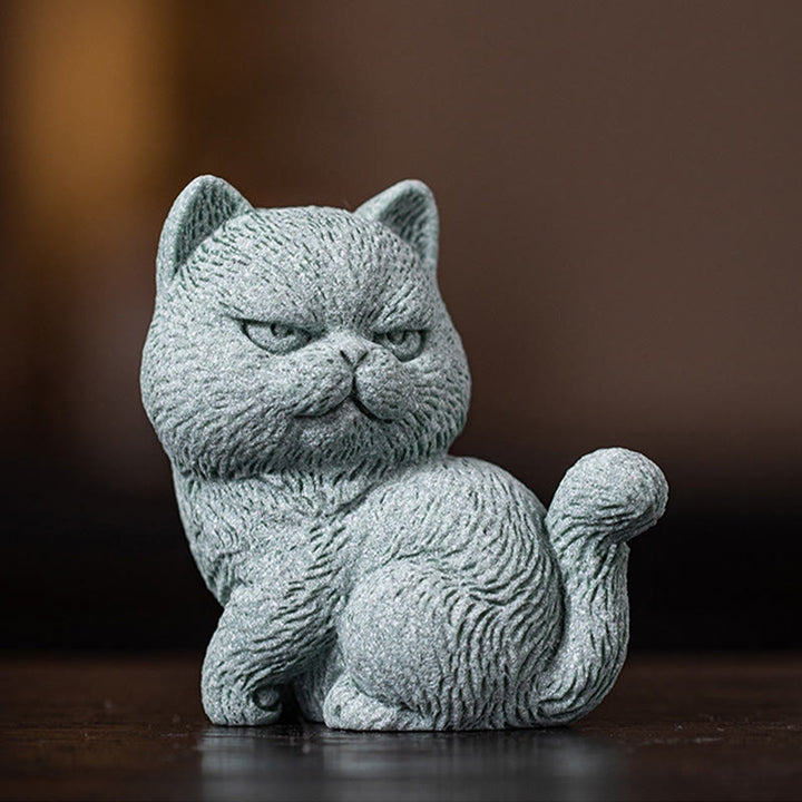 Buddha Stones小さな猫 家庭用 ティーペット 置物 デスク装飾 - 目が開いた猫 6.6*4*7cm - image 6