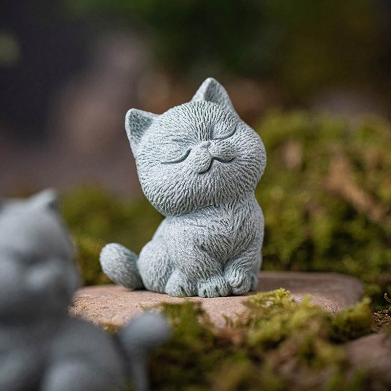 Buddha Stones小さな猫 家庭用 ティーペット 置物 デスク装飾 - 目を閉じた猫 5.6×5×7.2cm - image 1