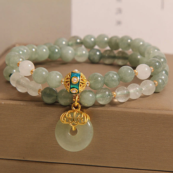 Buddha Stonesグリーンアベンチュリン ピースバックルチャーム 幸運 ダブルラップブレスレット