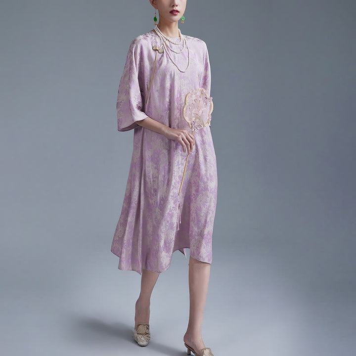 Buddha Stones小花葉ジャカード中国チャイナドレス チーパオ ミディドレス ポケット付き - image 7