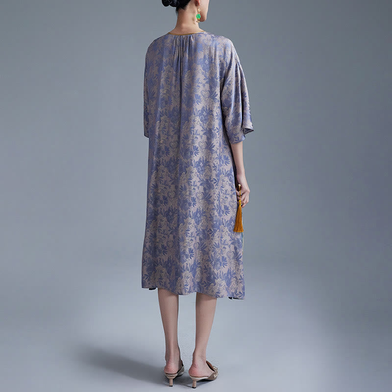 Buddha Stones小花葉ジャカード中国チャイナドレス チーパオ ミディドレス ポケット付き - image 12