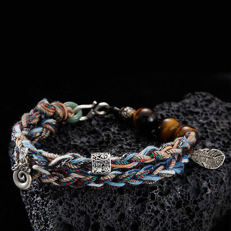 Buddha Stones925スターリングシルバー タイガーアイ カラフルコットンロープ ハンドメイド 意志の力ブレスレット