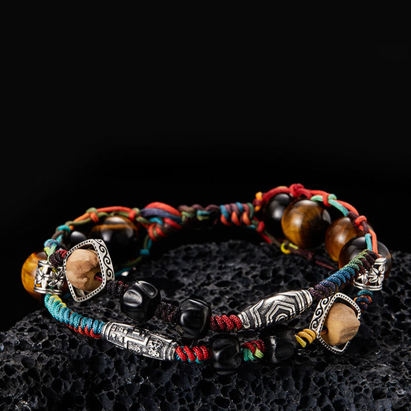 Buddha Stones 925スターリングシルバー タイガーアイ 菩提樹 ハンドメイド 勇気ブレスレット - 手首周り17cmに合う19cm - image 0