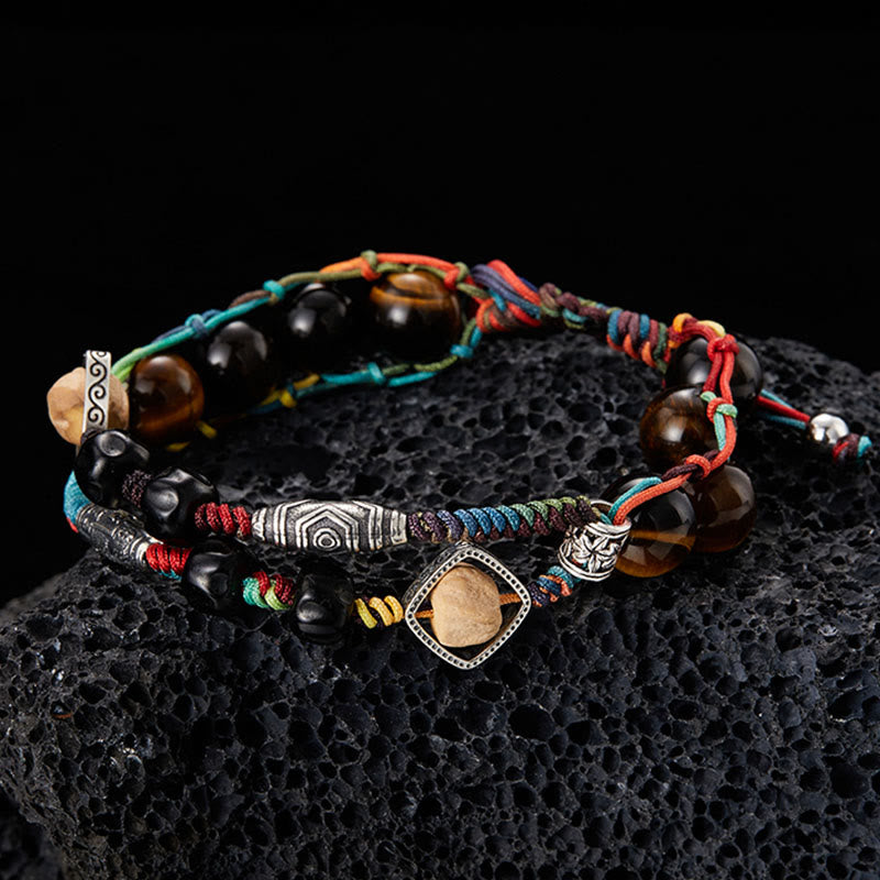 Buddha Stones 925スターリングシルバー タイガーアイ 菩提樹 ハンドメイド 勇気ブレスレット - image 1