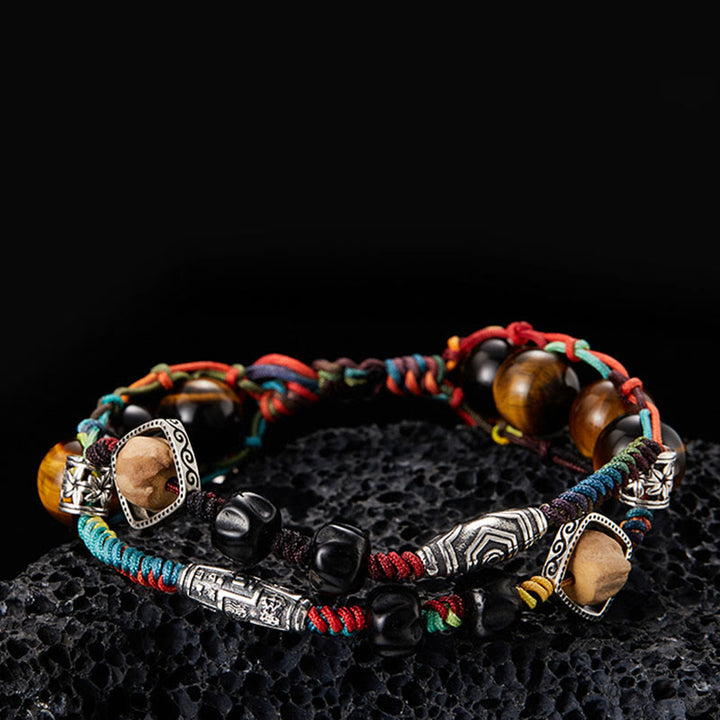 Buddha Stones 925スターリングシルバー タイガーアイ 菩提樹 ハンドメイド 勇気ブレスレット