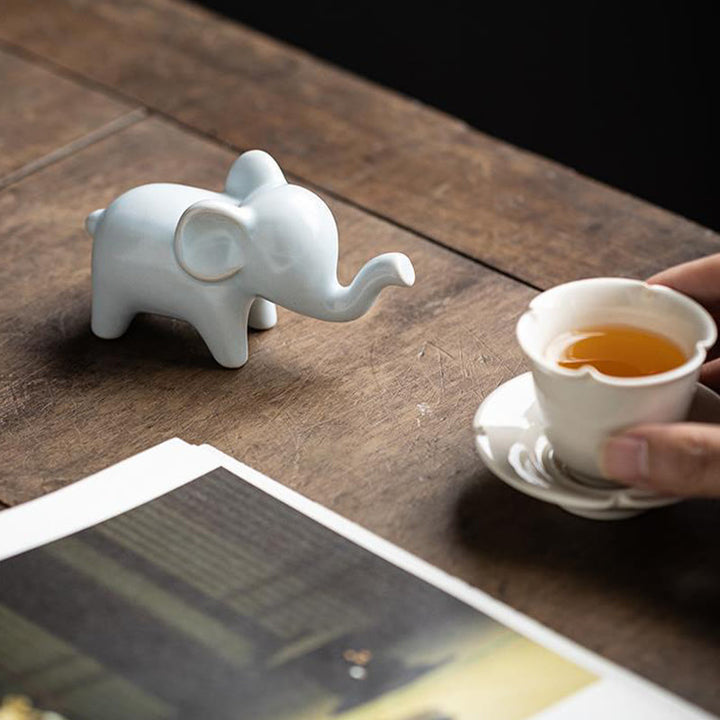 Buddha Stones小さな陶器の象の置物 家庭用 ティーペット デスク装飾