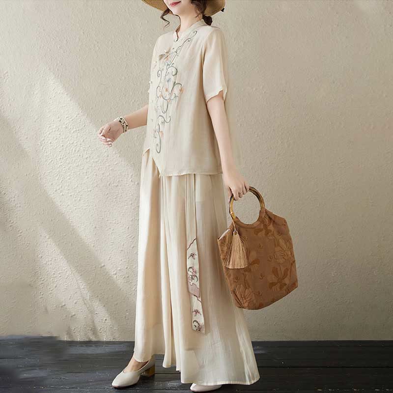 Buddha Stonesフラワー刺繍半袖Tシャツ ワイドレッグパンツ 2点セット - image 3