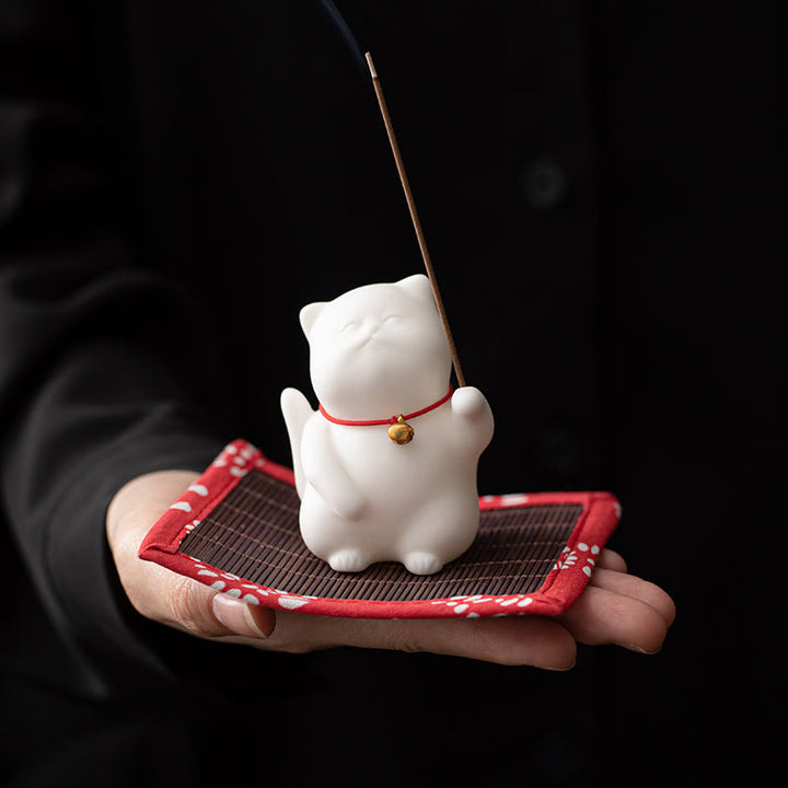Buddha Stonesミニかわいい猫セラミックヒーリング香炉デスクデコレーション - image 3