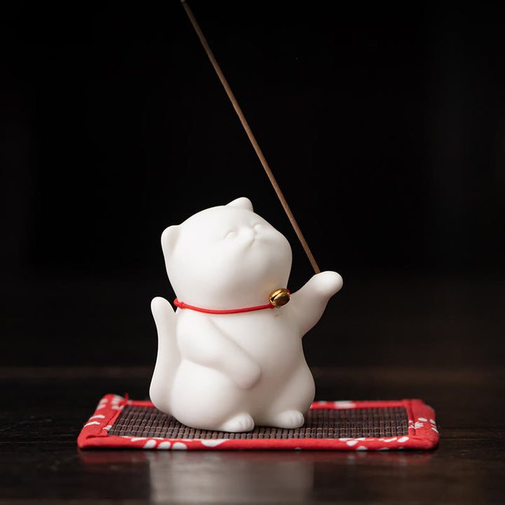 Buddha Stonesミニかわいい猫セラミックヒーリング香炉デスクデコレーション - image 2