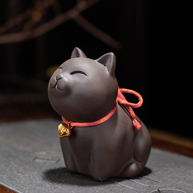 Buddha Stonesミニラブリーキャットティーペットパープル粘土置物デスク装飾 - 猫の座り方 8*4.5*7.5cm - image 3