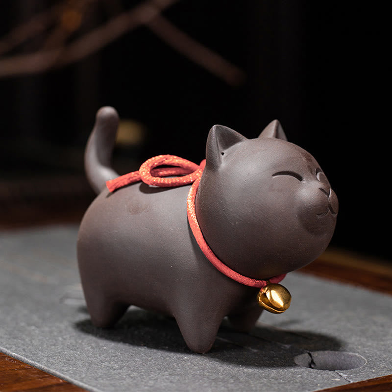 Buddha Stonesミニラブリーキャットティーペットパープル粘土置物デスク装飾 - 猫立ち 9*4.5*6.5cm - image 1