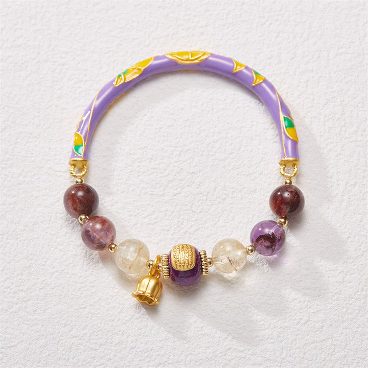 Buddha Stonesパープルファントム パープルジェイド 経典 シトリン 愛の知恵 ブレスレット バングル
