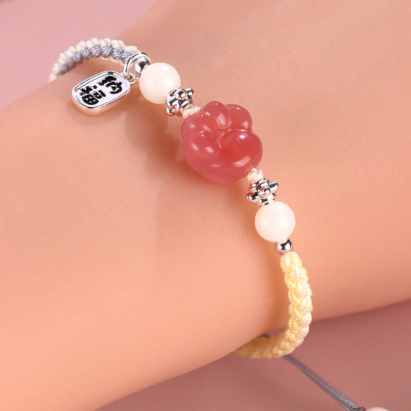 Buddha Stones瑪元瑪瑙 猫爪足 白菩提樹 伏字 正編みロープブレスレット - image 5