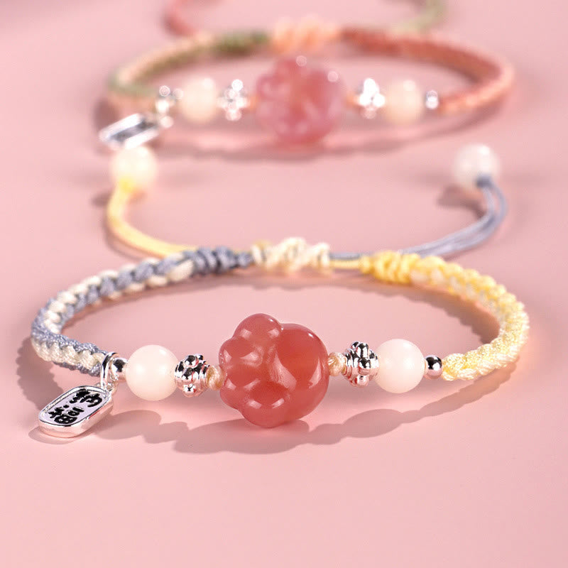 Buddha Stones瑪元瑪瑙 猫爪足 白菩提樹 伏字 正編みロープブレスレット - image 1