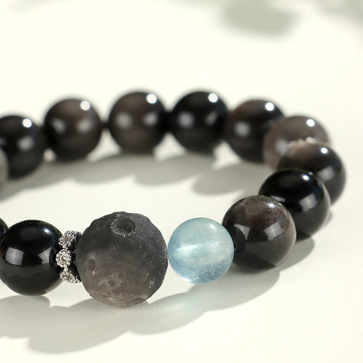 Buddha Stones天然銀光沢黒曜石 猫頭 キツネ 惑星守護ブレスレット - image 10