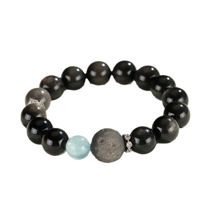 Buddha Stones天然銀光沢黒曜石 猫頭 キツネ 惑星守護ブレスレット - image 11