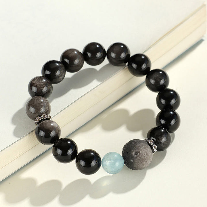 Buddha Stones天然銀光沢黒曜石 猫頭 キツネ 惑星守護ブレスレット - image 9