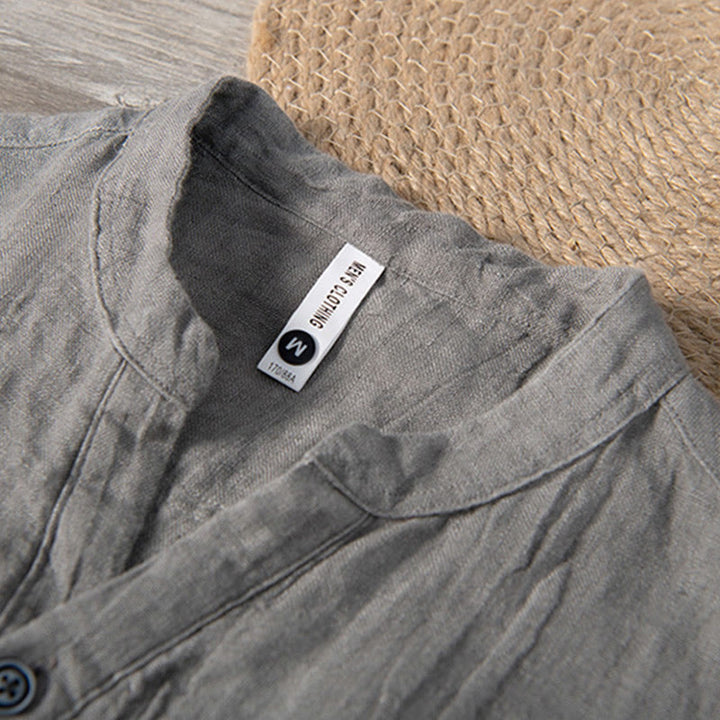 Buddha Stones 無地 半袖 綿麻シャツ メンズ プルオーバー カジュアル 夏用 - image 3