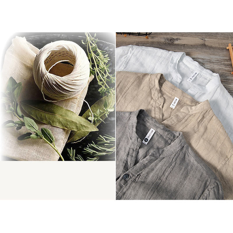 Buddha Stones 無地 半袖 綿麻シャツ メンズ プルオーバー カジュアル 夏用 - image 20