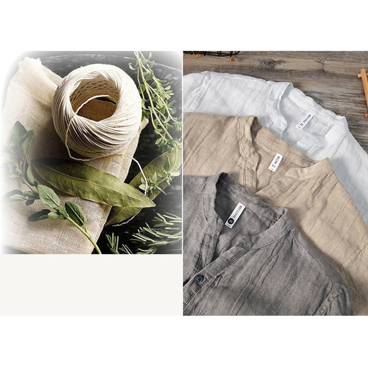 Buddha Stones 無地 半袖 綿麻シャツ メンズ プルオーバー カジュアル 夏用 - image 20