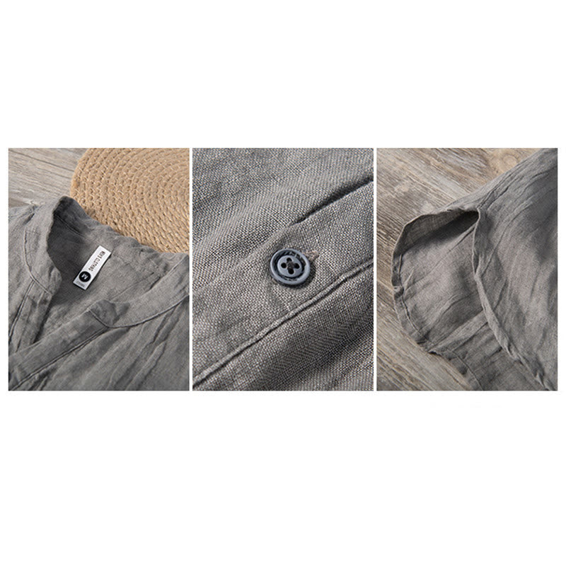 Buddha Stones 無地 半袖 綿麻シャツ メンズ プルオーバー カジュアル 夏用 - image 11