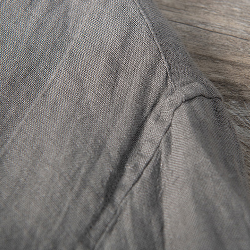 Buddha Stones 無地 半袖 綿麻シャツ メンズ プルオーバー カジュアル 夏用 - image 7