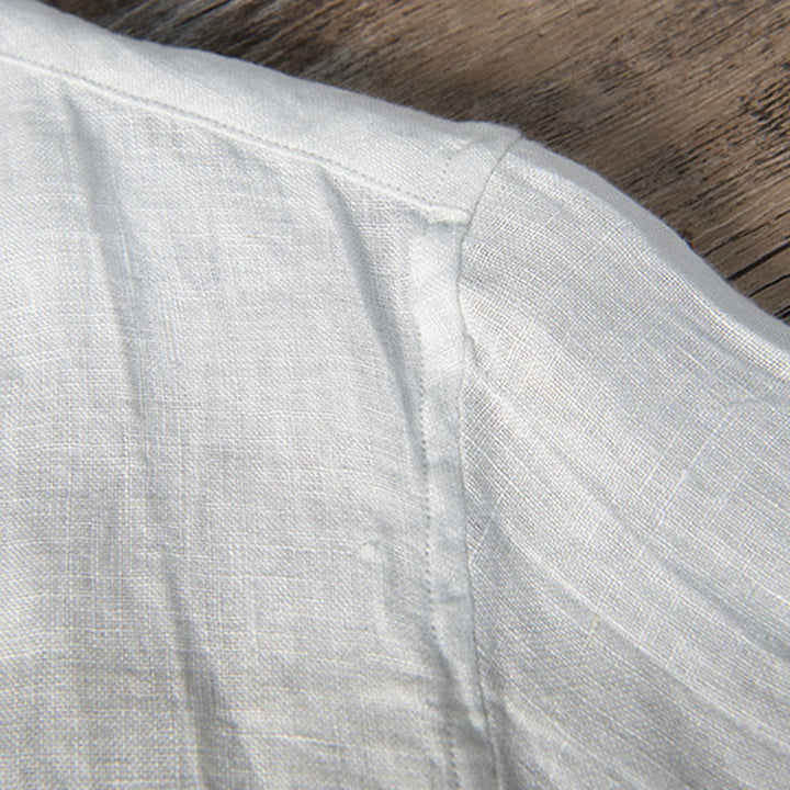 Buddha Stones 無地 半袖 綿麻シャツ メンズ プルオーバー カジュアル 夏用 - image 14