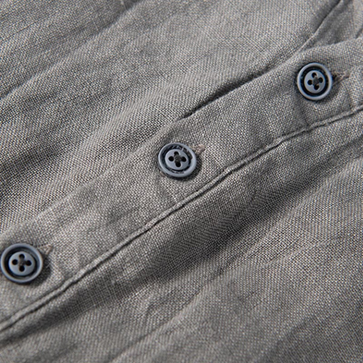 Buddha Stones 無地 半袖 綿麻シャツ メンズ プルオーバー カジュアル 夏用 - image 6