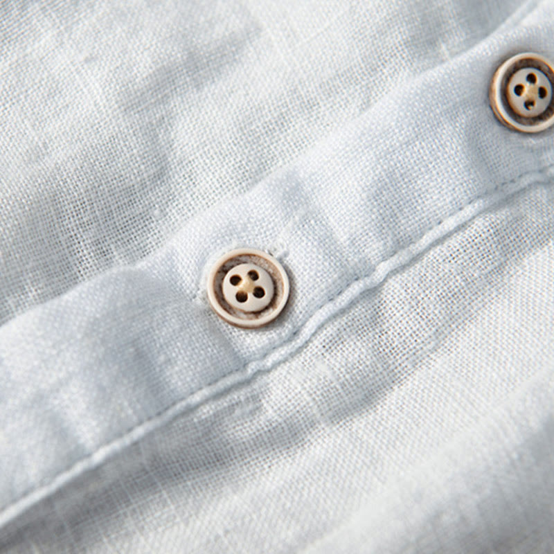 Buddha Stones 無地 半袖 綿麻シャツ メンズ プルオーバー カジュアル 夏用 - image 15