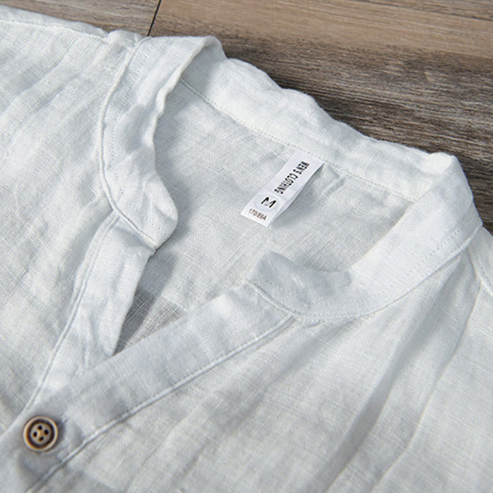 Buddha Stones 無地 半袖 綿麻シャツ メンズ プルオーバー カジュアル 夏用 - image 13