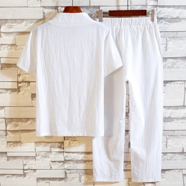Buddha Stones 2点セット 無地 コットン ボタン 半袖 Tシャツ パンツ メンズ セット - image 2
