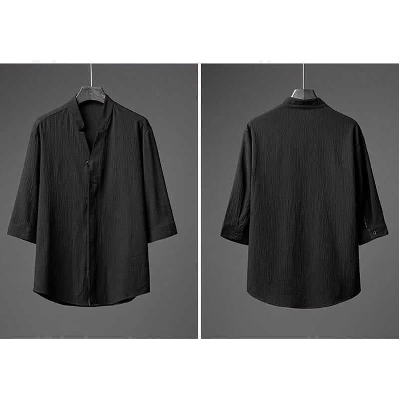 Buddha Stones メンズ 無地 半袖シャツ＆パンツ テクスチャボタン付き 2点セット - image 13