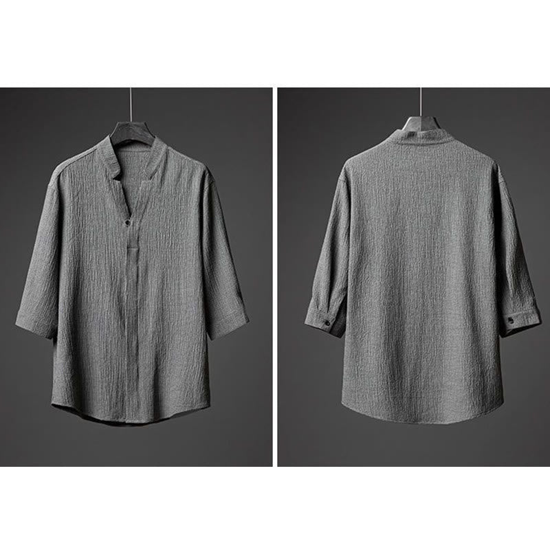 Buddha Stones メンズ 無地 半袖シャツ＆パンツ テクスチャボタン付き 2点セット - image 1