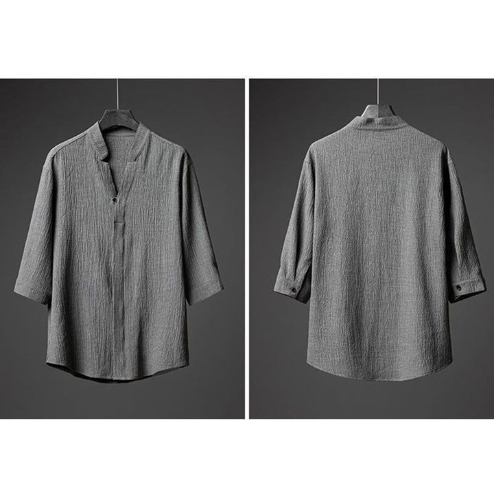 Buddha Stones メンズ 無地 半袖シャツ＆パンツ テクスチャボタン付き 2点セット - image 1