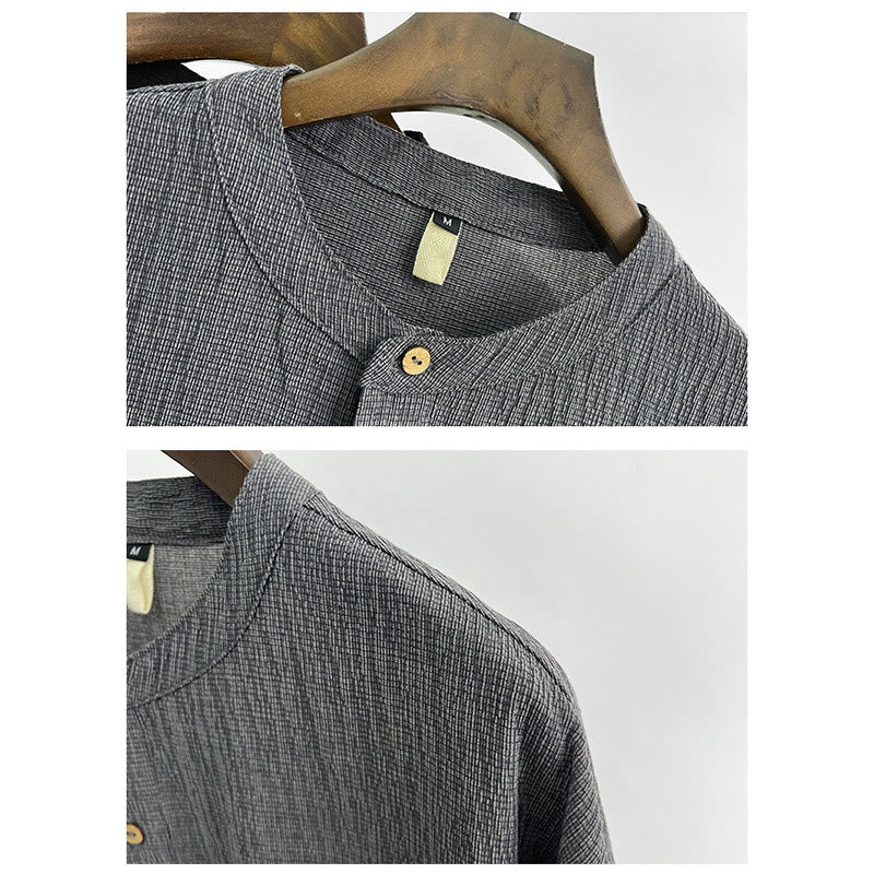Buddha Stones夏 無地 メンズ 半袖 ボタンシャツ - image 4